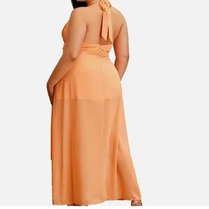 Plus Dress Cut Out Tie Backless Split Thigh Chiffon Halter Size 14